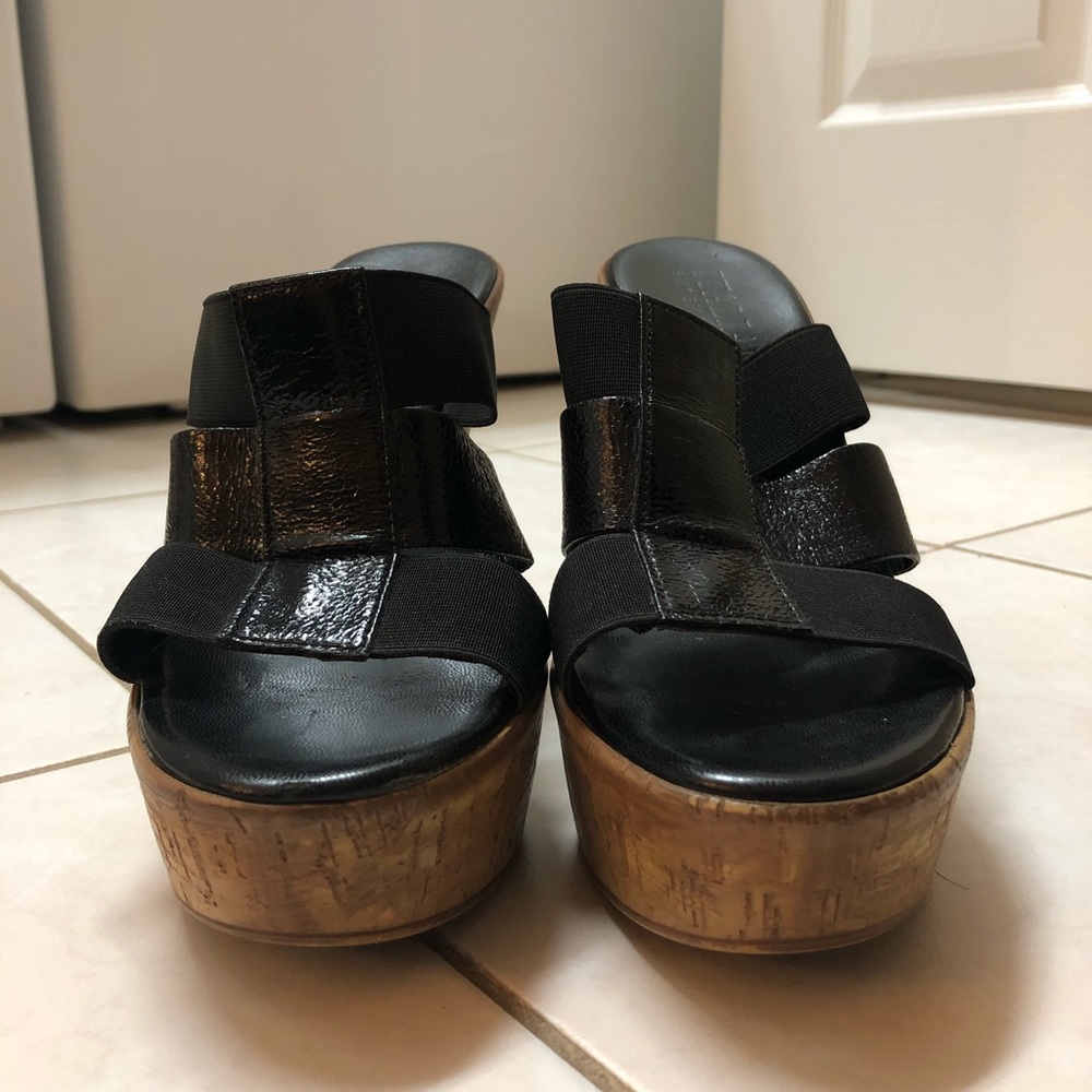 Black strapped cork wedge
